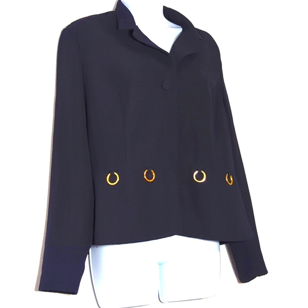 Womens Vintage Old Money Preppy Nautical Academia Coastal Timeless Navy Blazer L - Picture 3 of 5